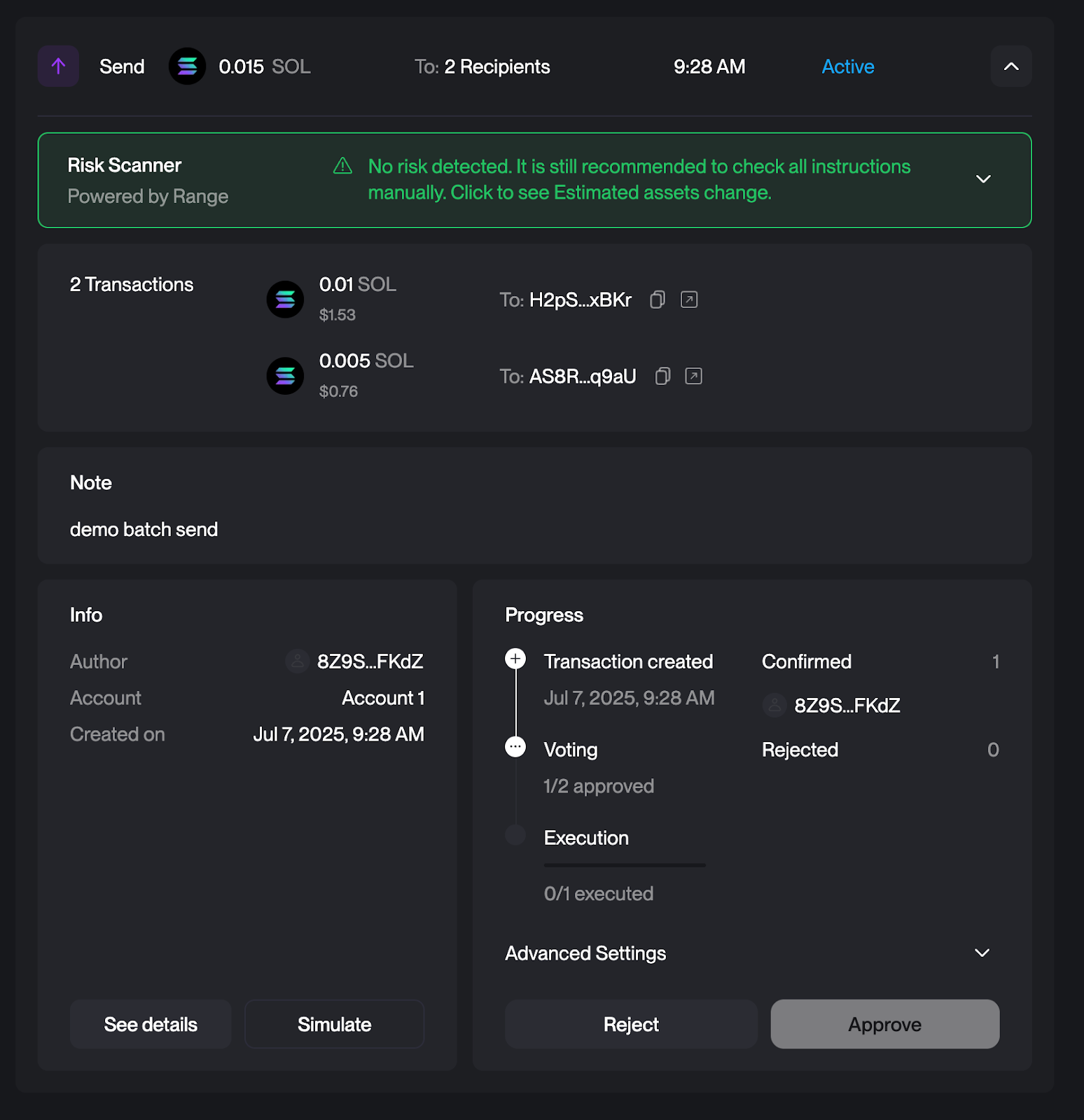 SOL transfer transaction overview