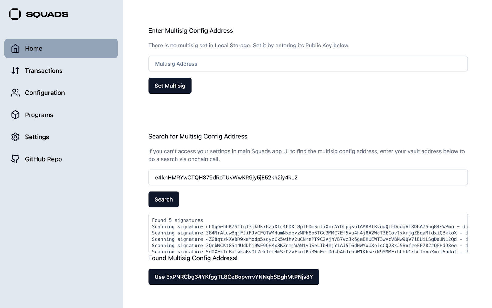 Squads multisig selection